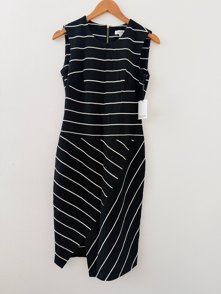 Nwt Calvin Klein Black White Stripe Sheath Dress
